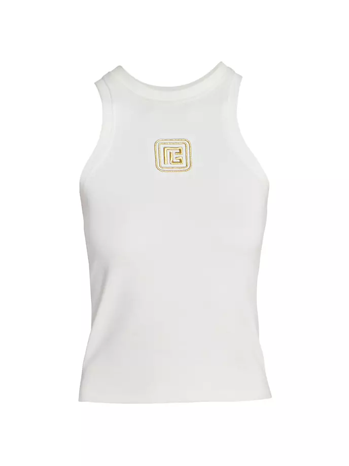 

Майка из хлопковой смеси с вышитой монограммой Balmain, цвет white gold