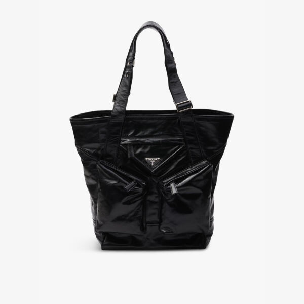 

Сумка-Тоут из кожи с карманом-клапаном Brand-Plaque Prada, черный