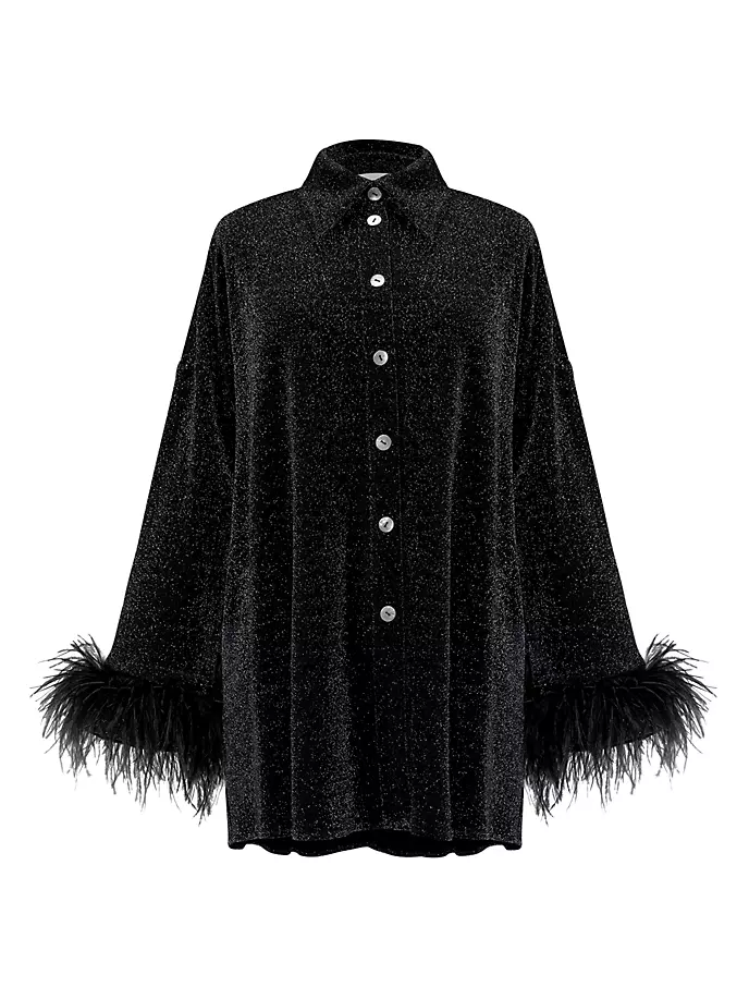 цена Платье-рубашка с отделкой перьями цвета металлик Pastelle Sleeper, черный