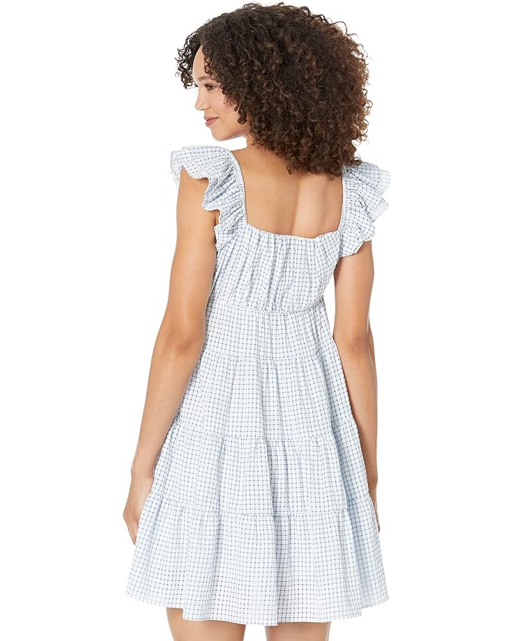 Платье English Factory Gingham Printed Tiered Mini Dress, синий