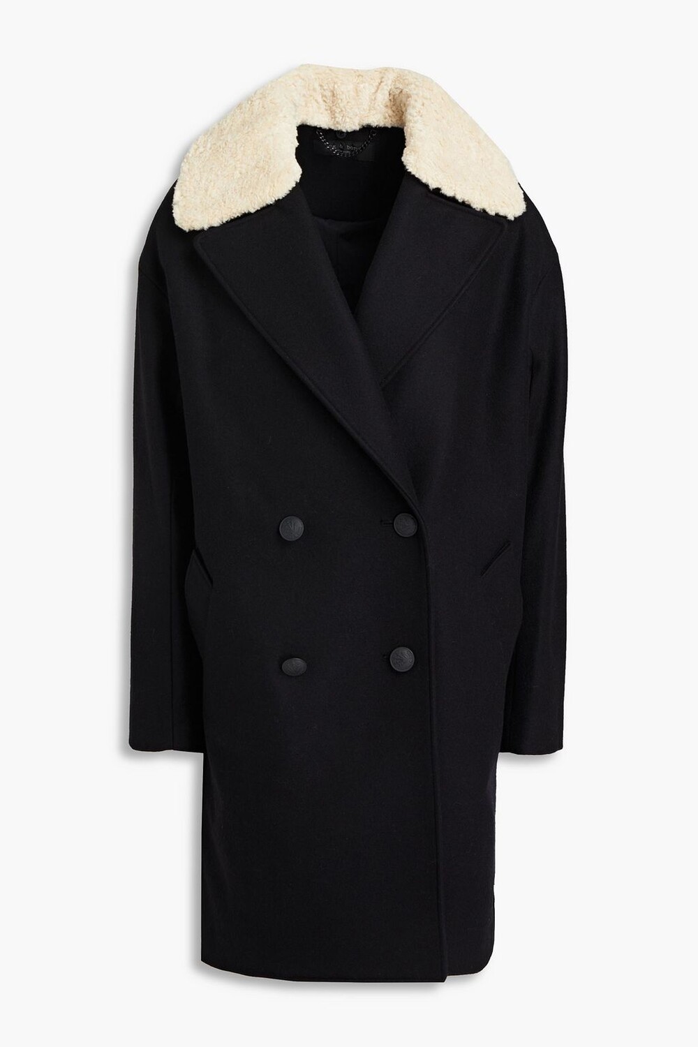 

Двубортное пальто Mina из смесовой шерсти с отделкой из искусственной овчины RAG & BONE, черный