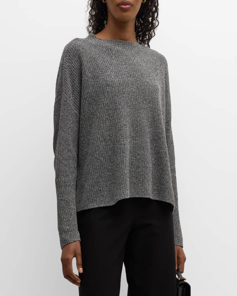 

Шелковый пуловер в рубчик с воротником-воронкой Eileen Fisher