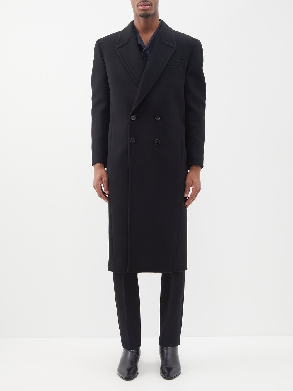 

Двубортное кашемировое пальто Saint Laurent, черный