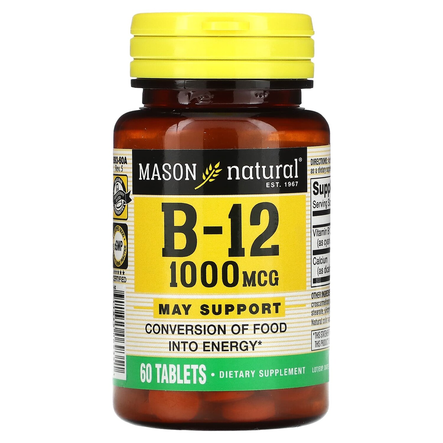 

Витамин B12, 1000 мкг, 60 таблеток, Mason Natural