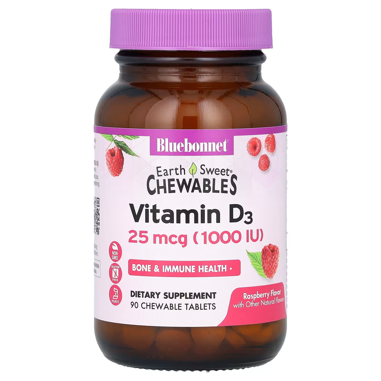Витамин D3 Bluebonnet Nutrition Earth Sweet Chewables малина, 90 жевательных таблеток