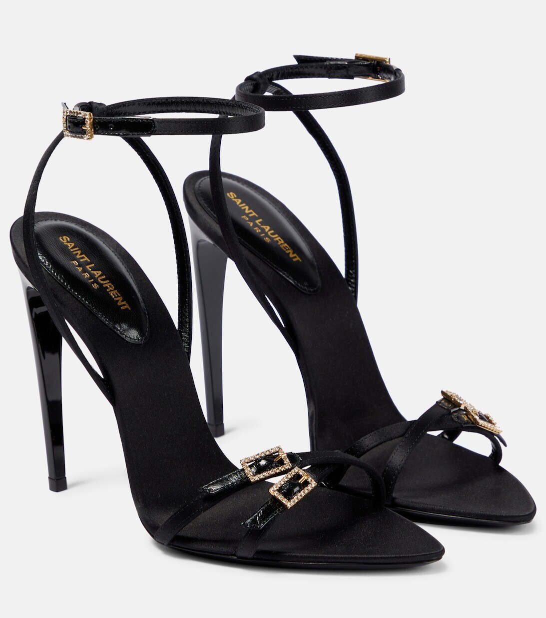 

Высокие сандалии Cassie 110 из крепа Saint Laurent, черный