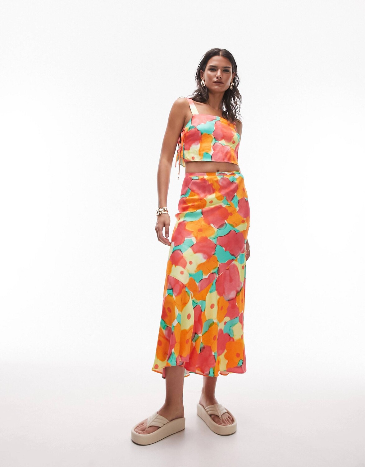 

Разноцветная юбка миди с цветочным принтом Topshop co-ord naive