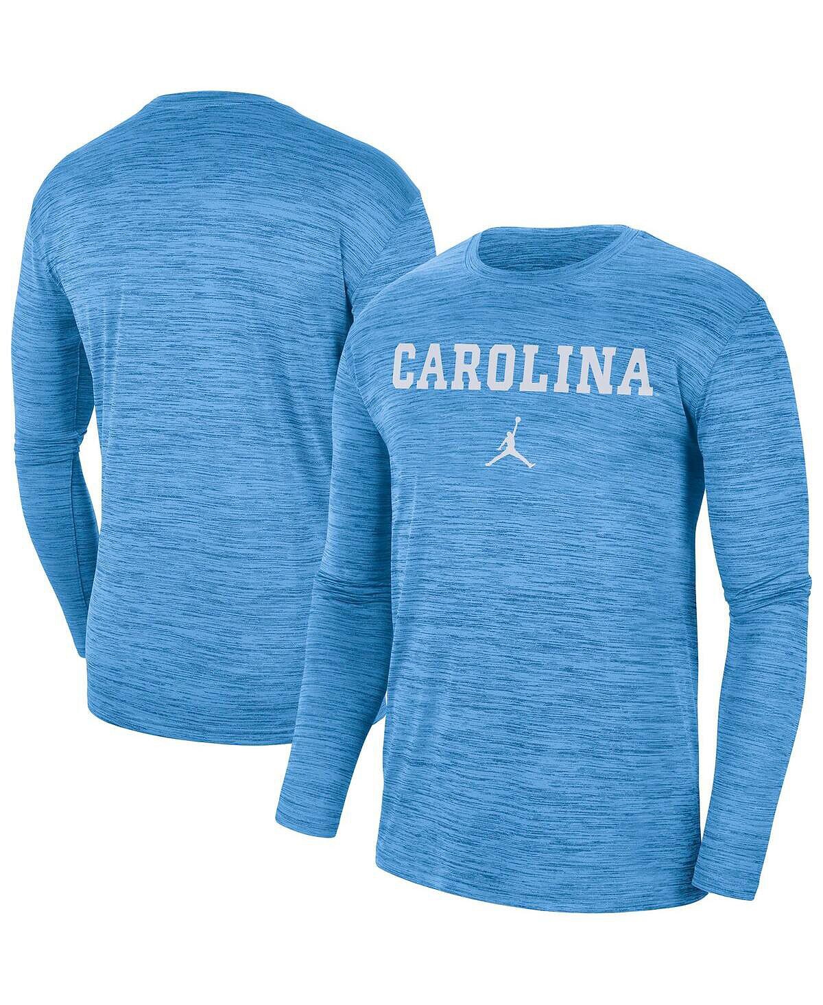 

Мужская брендовая голубая футболка North Carolina Tar Heels Team Velocity Performance с длинным рукавом Jordan