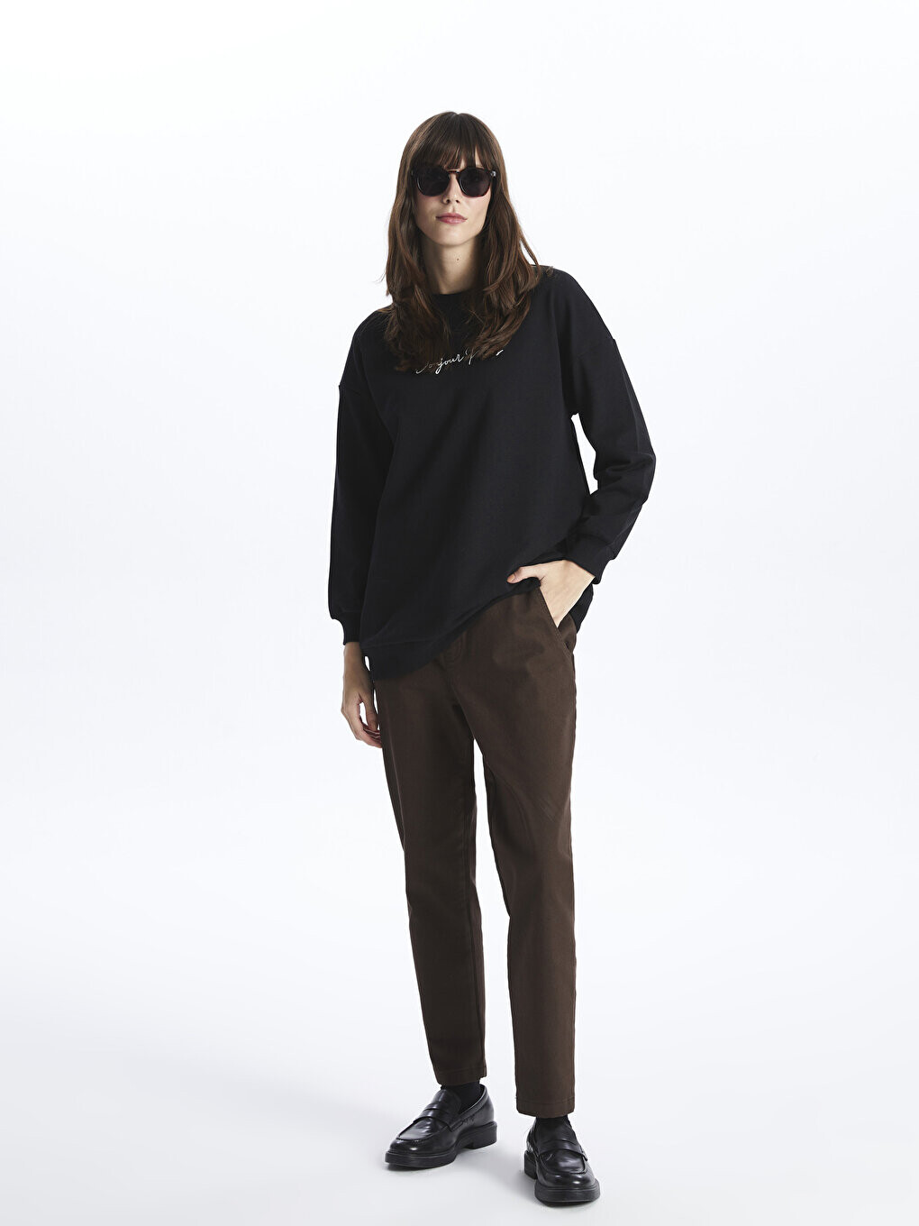

Однотонные женские брюки из габардина с эластичной резинкой на талии LCW Modest, коричневый