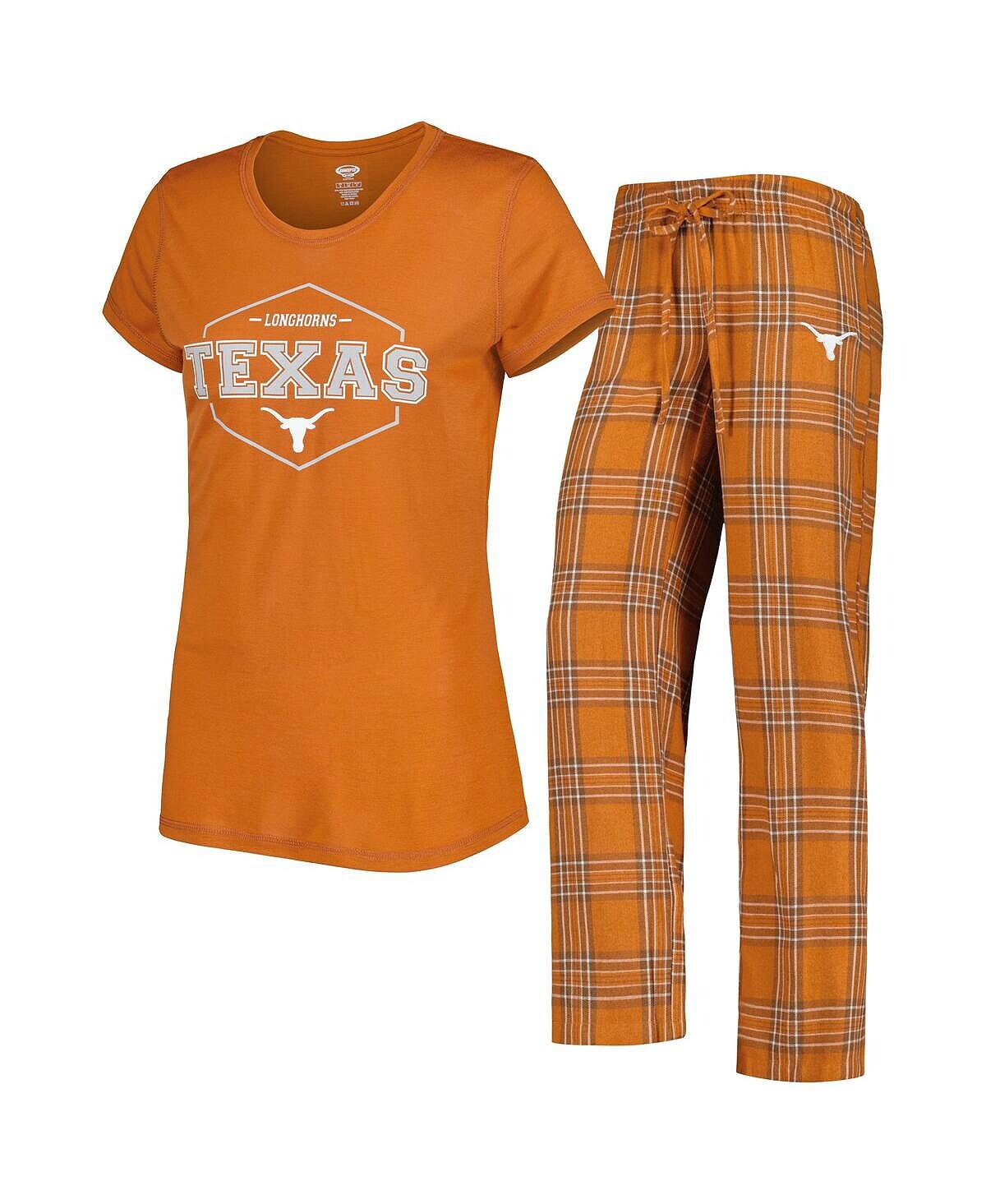

Женский комплект для сна из оранжевой и белой футболки с логотипом Texas Longhorns и фланелевых брюк Concepts Sport