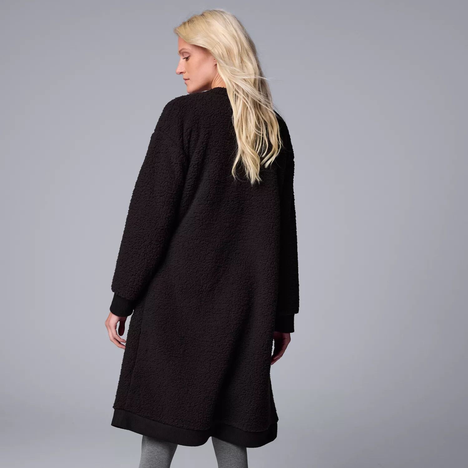 

Женский длинный кардиган Simply Vera Vera Wang из плюша из шерпы с открытыми передними рукавами и длинными рукавами Simply Vera Vera Wang