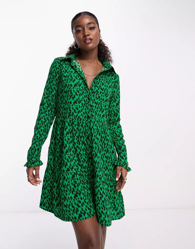 Зеленое платье-рубашка мини с принтом New Look