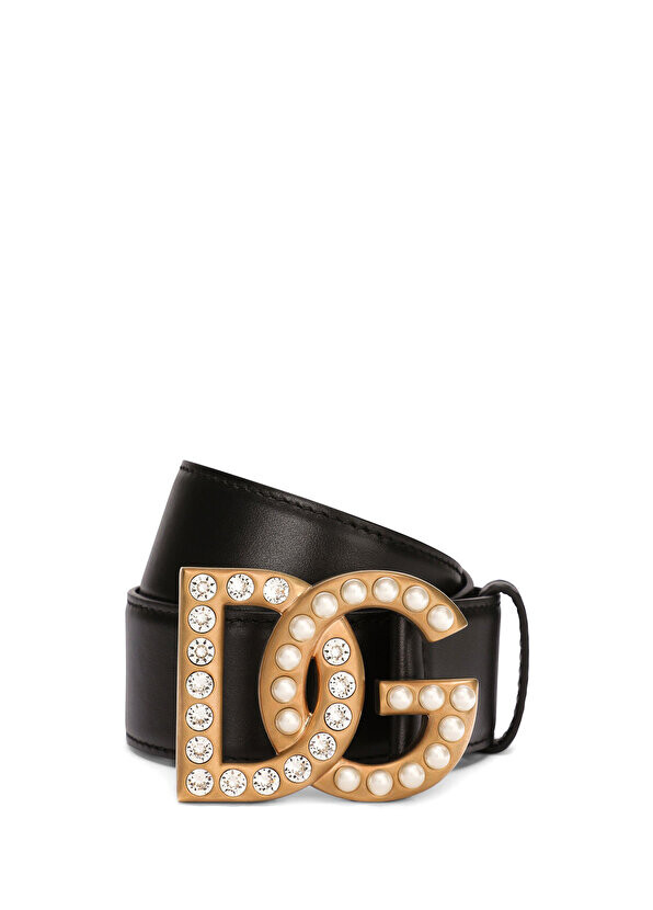 

Женский кожаный ремень с черным логотипом Dolce&Gabbana
