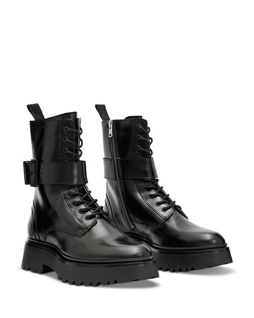 

Женские ониксовые ботинки на шнуровке с пряжками ALLSAINTS, цвет Black