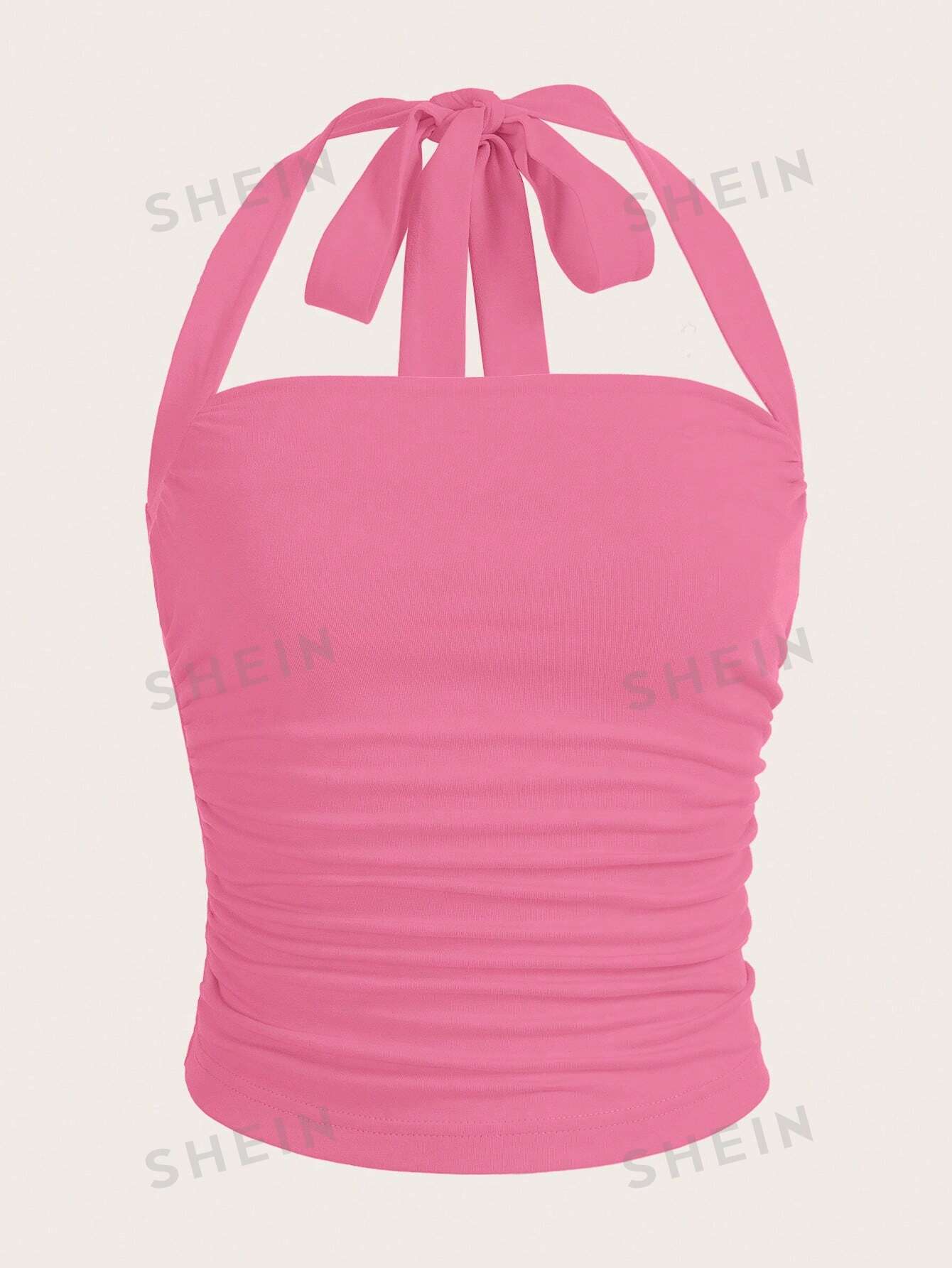 SHEIN EZwear Светло-розовый плиссированный топ с лямкой на шее, розовый цена и фото
