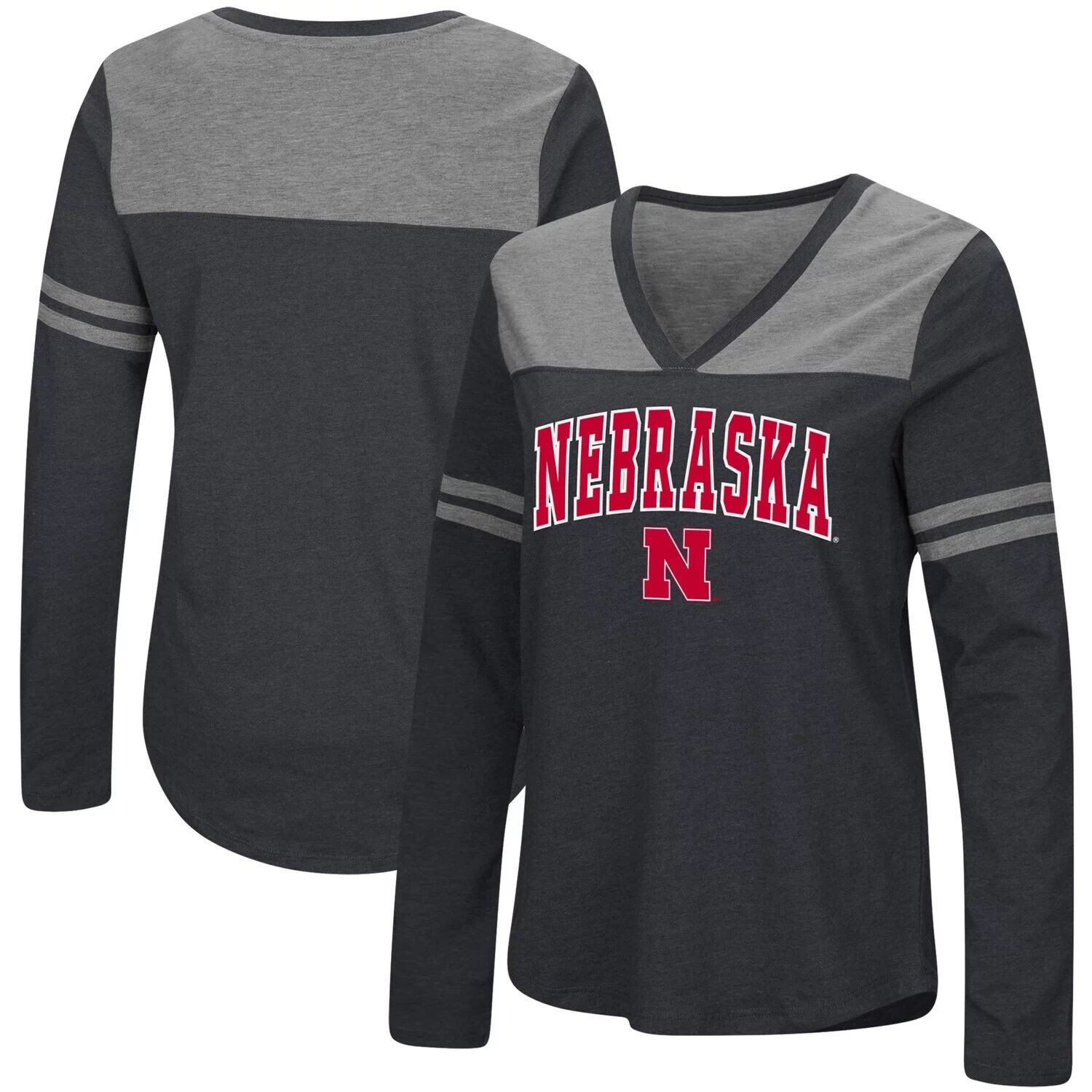 

Женская футболка Colosseum Black Nebraska Huskers Core Heritage Arch с логотипом и v-образным вырезом, длинными рукавами Colosseum