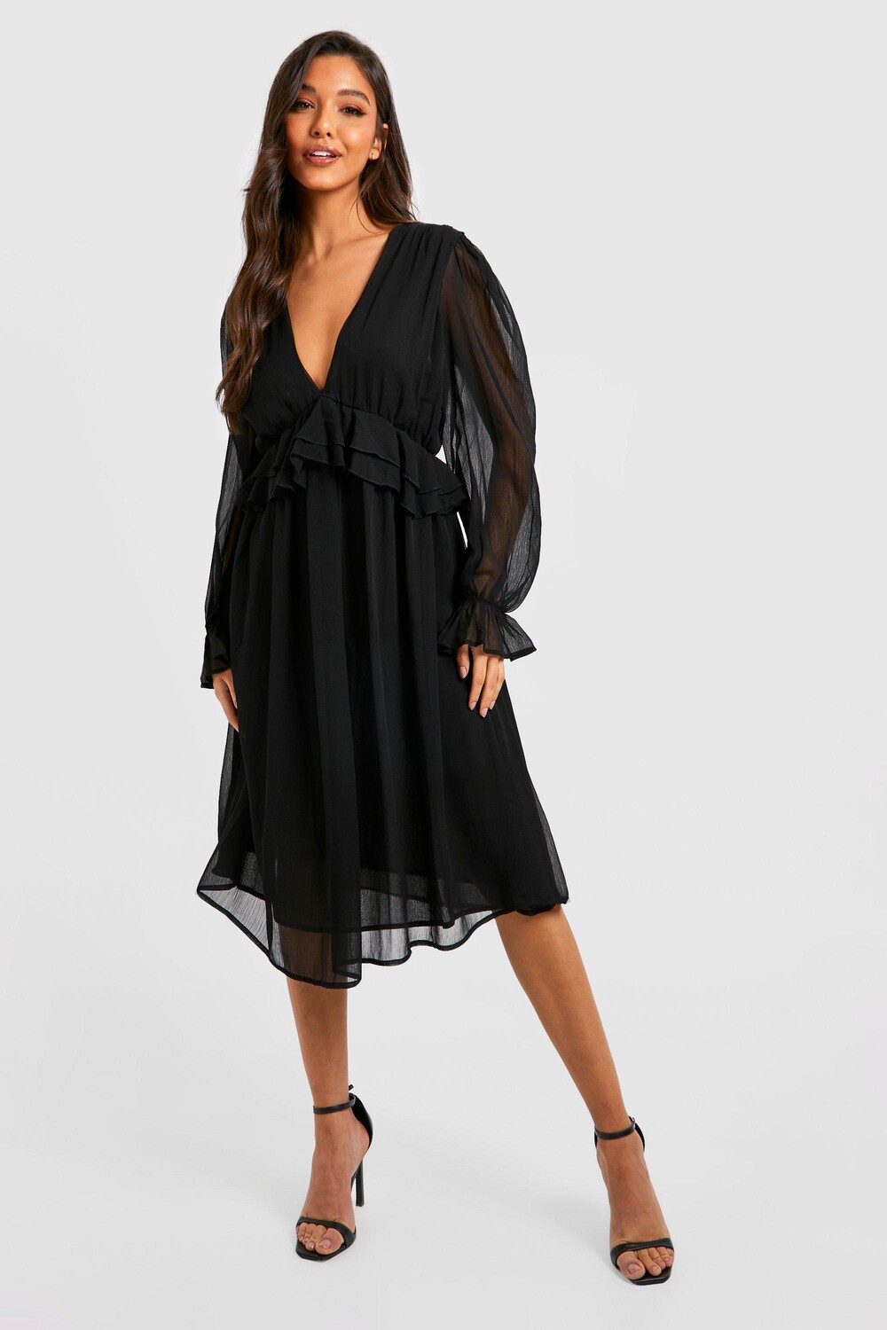 

Шифоновое платье миди Boohoo, черный