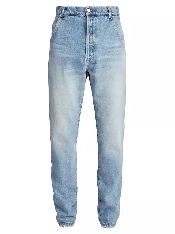 

Прямые джинсы с монограммой Balmain, цвет bleu jean