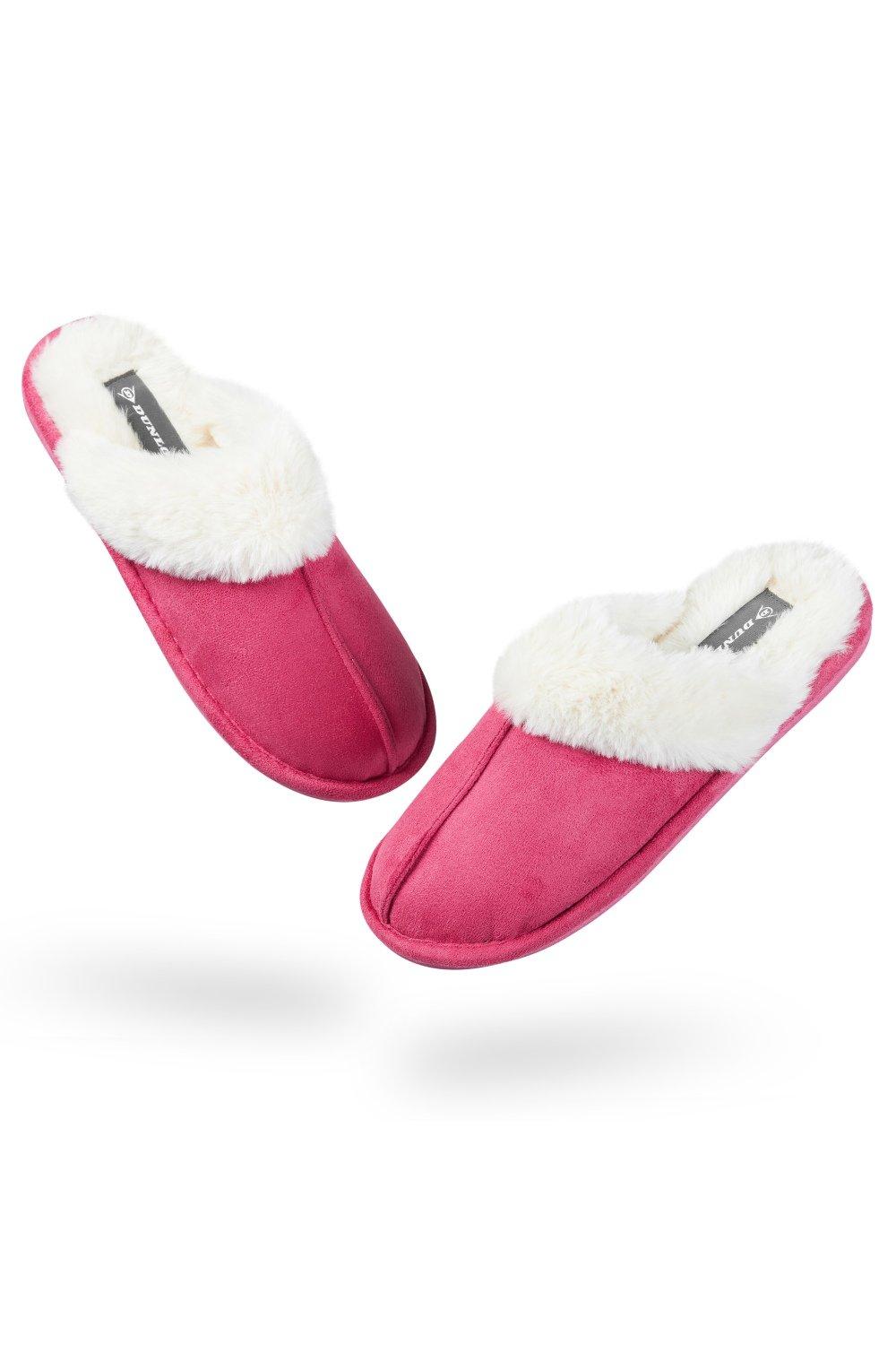 Домашние пушистые тапочки на толстой меховой подкладке Dunlop, розовый bebealy suede fur plush slippers for women winter fuzzy soft collar fur lining fluffy slippers indoor furry house slippers women