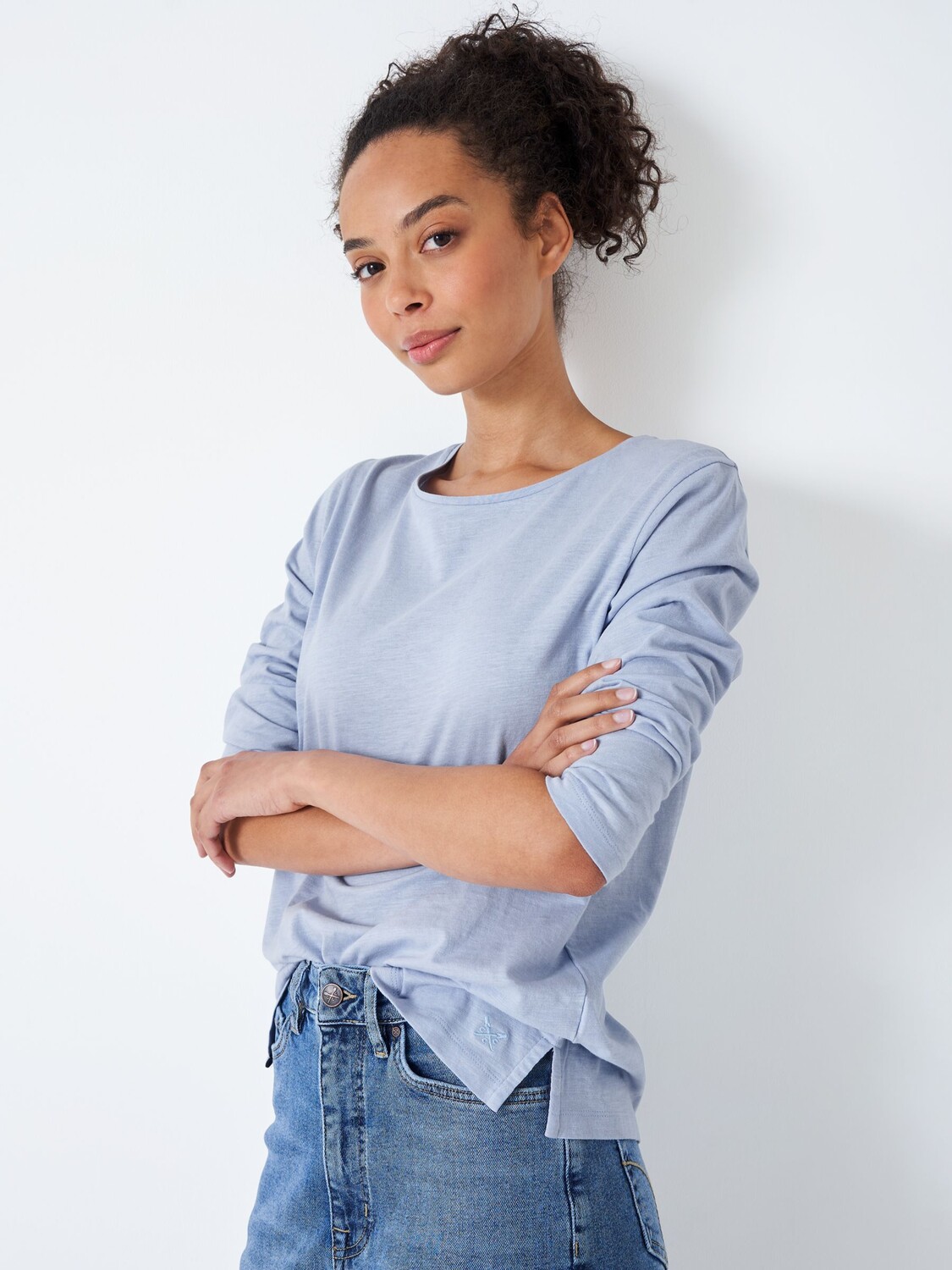 

Футболка Perfect Slub с длинными рукавами Crew Clothing, голубая, Синий