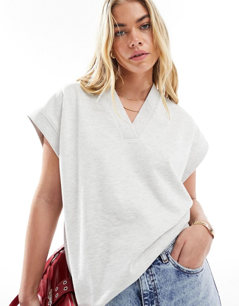 

ASOS DESIGN – Серый меланжевый свитшот с v-образным вырезом