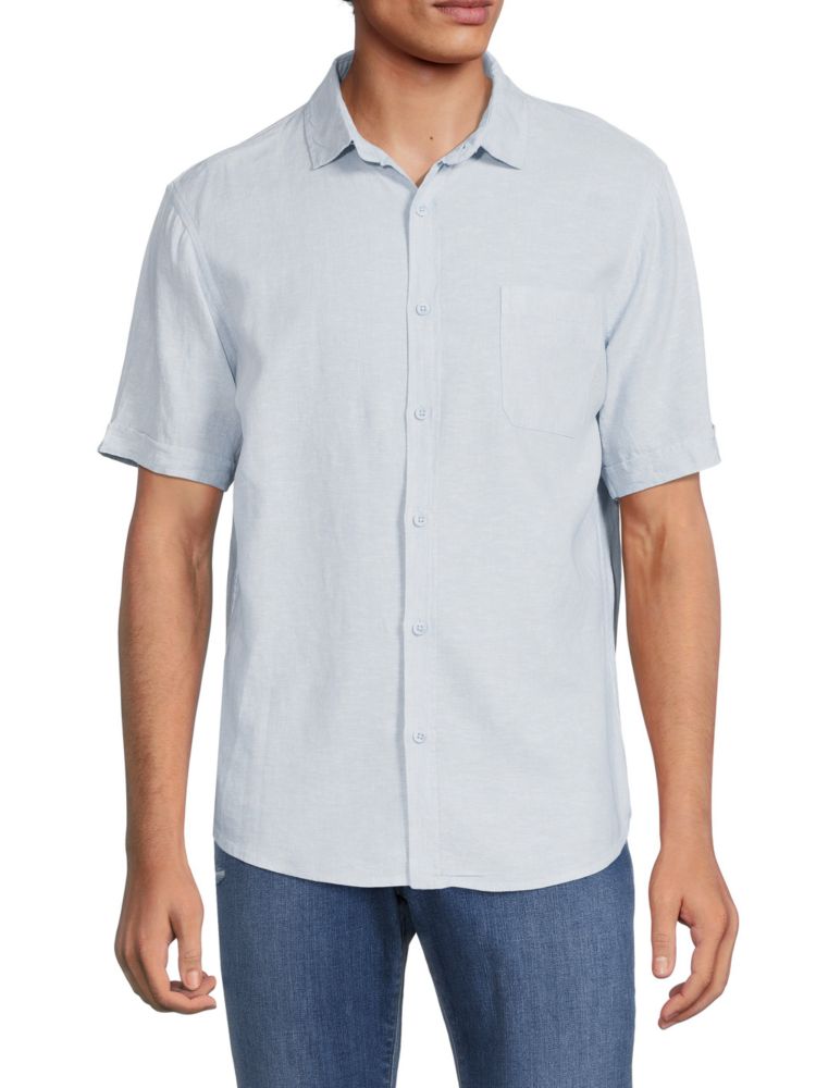 Рубашка на пуговицах с короткими рукавами из смесового льна Saks Fifth Avenue, цвет Sky Blue