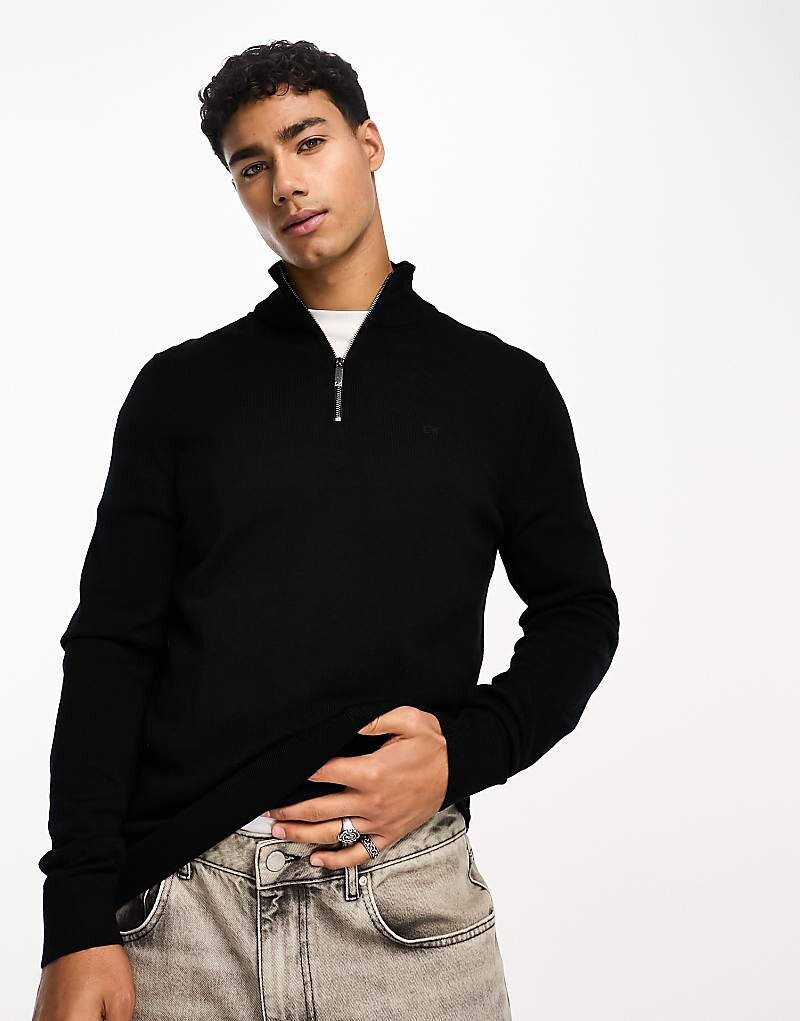 

Черный свитер Calvin Klein Merino с короткой молнией 1/4