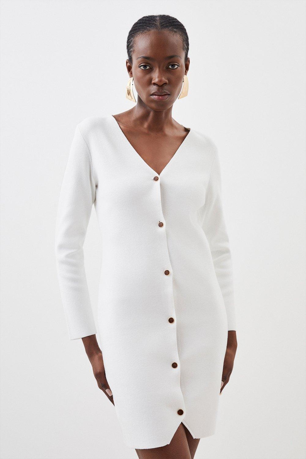 Компактное трикотажное мини-платье из шерсти Karen Millen, белый