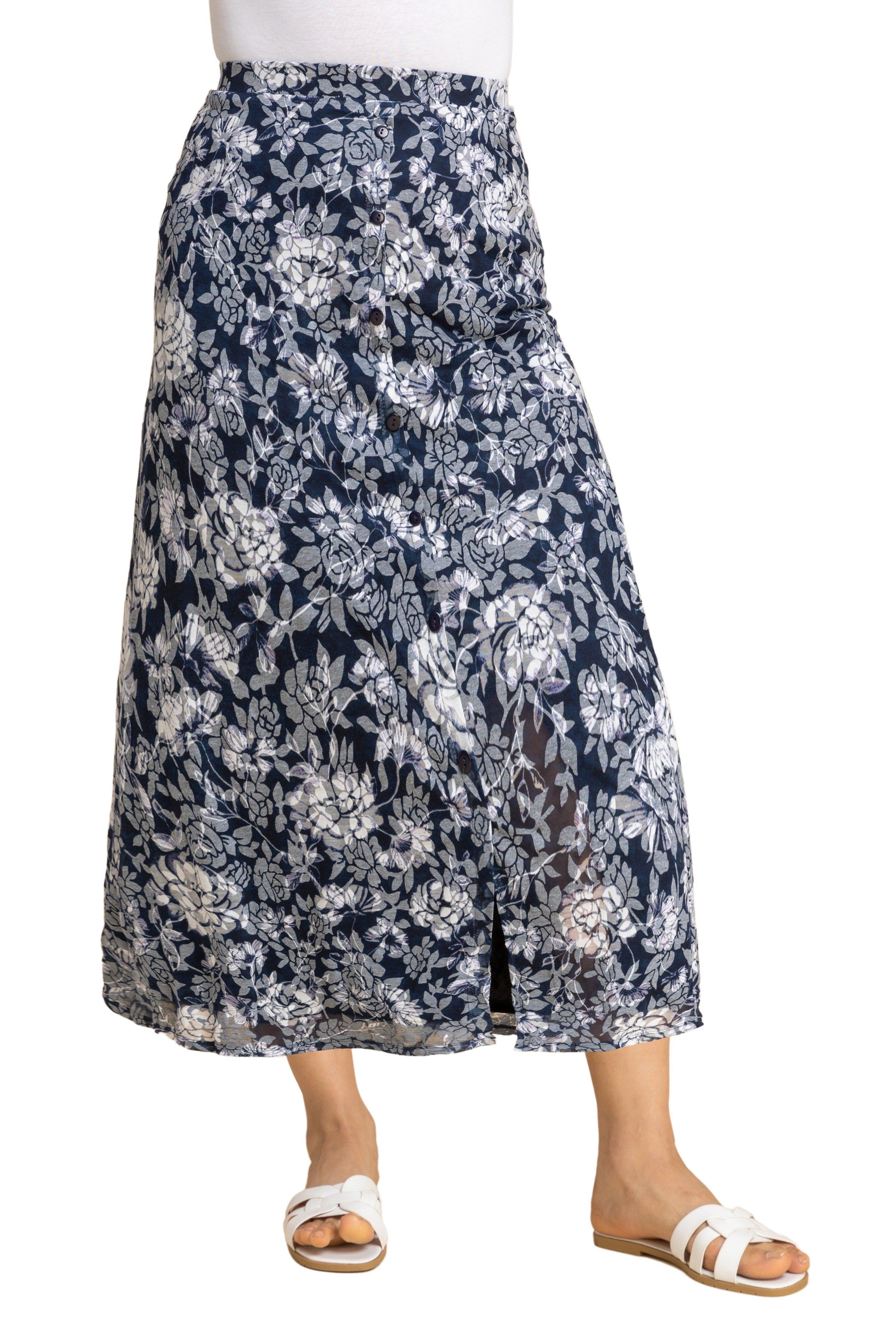 Юбка миди на пуговицах с цветочным принтом Roman, синий юбка миди laredoute юбка миди с принтом 0 xs бежевый