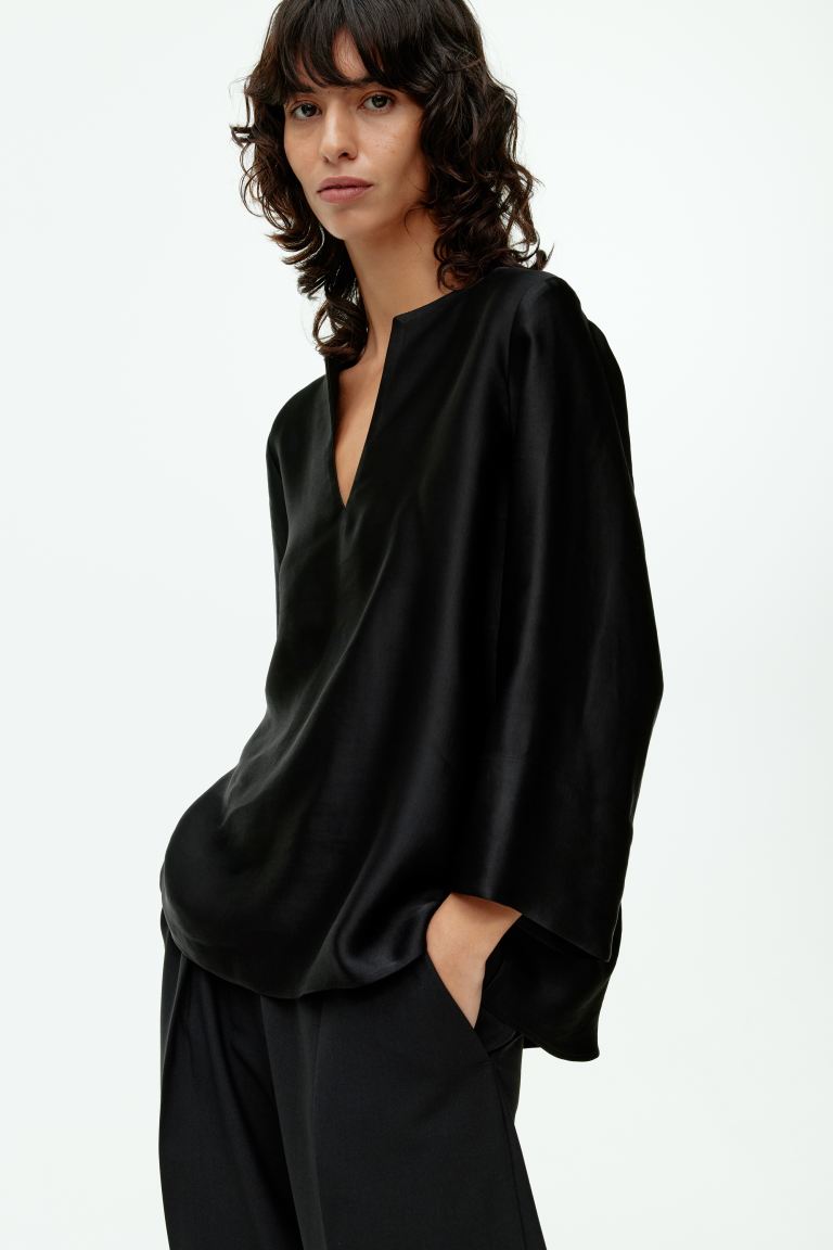 Блузка из смесового льна H&M, черный