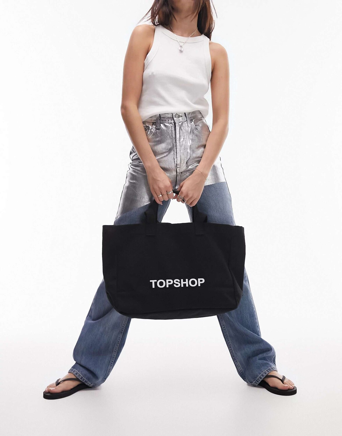 

Черная холщовая сумка-тоут Topshop