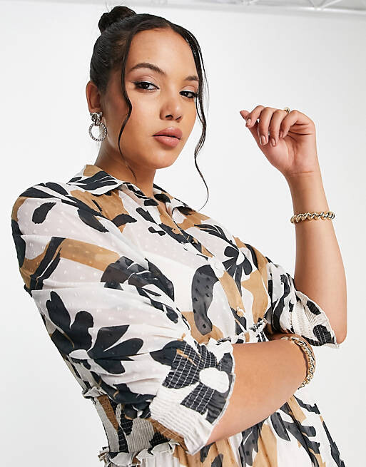 

Многоярусное платье миди с воротником и присборенной талией ASOS DESIGN Tall