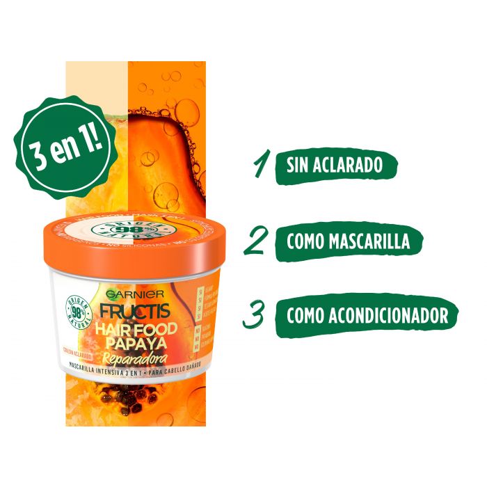 Маска для волос Fructis Hair Food Mascarilla Cabello 3 en 1 Papaya Garnier, 390 ml кондиционер для волос fructis hair food acondicionador papaya reparadora garnier 350 ml