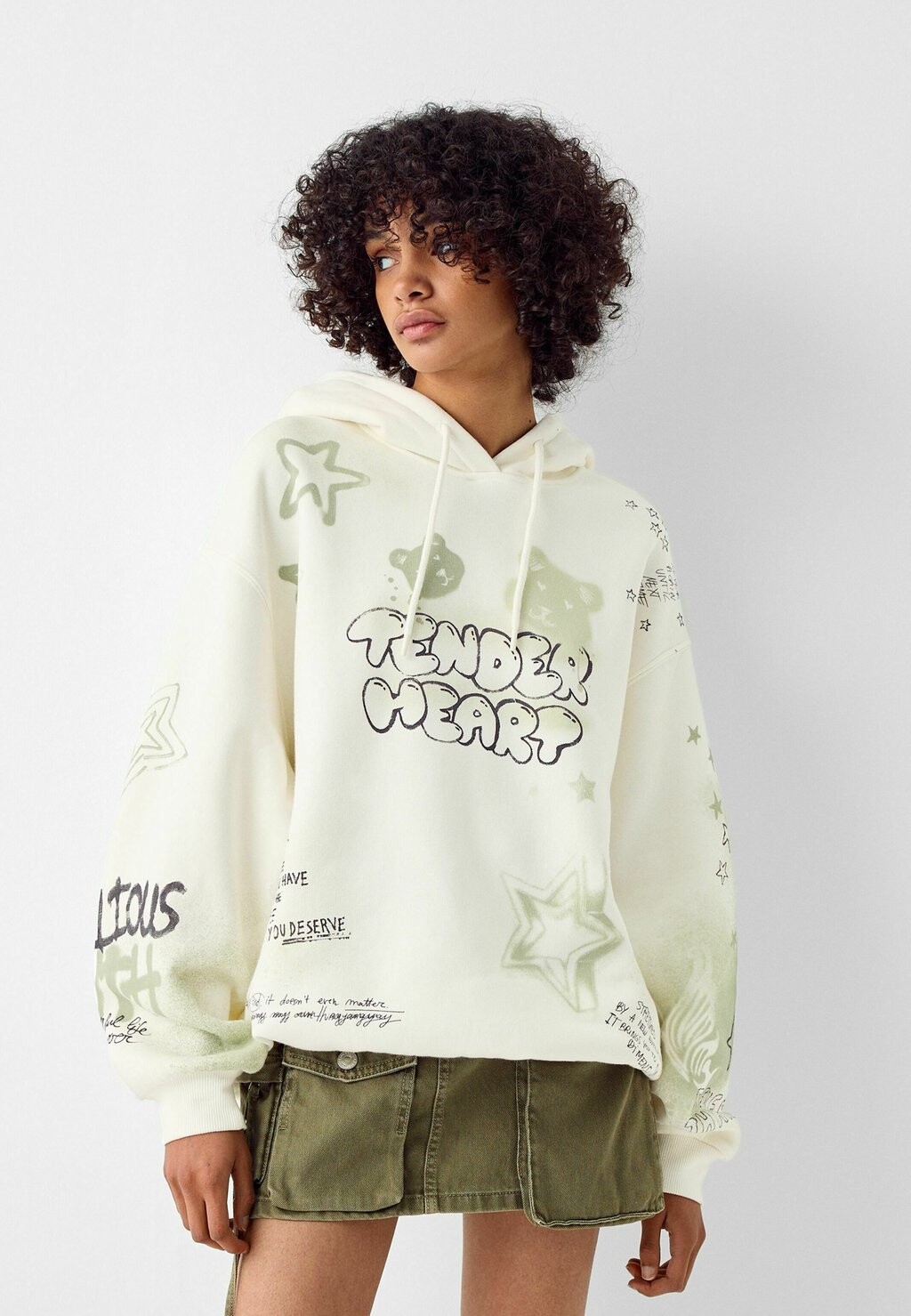 Толстовка Printed Bershka, бежевый