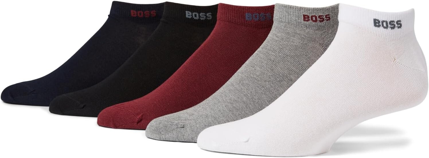 

Набор из 5 однотонных носков до щиколотки BOSS, цвет White/Black/Navy/Burgundy Red/Light Grey