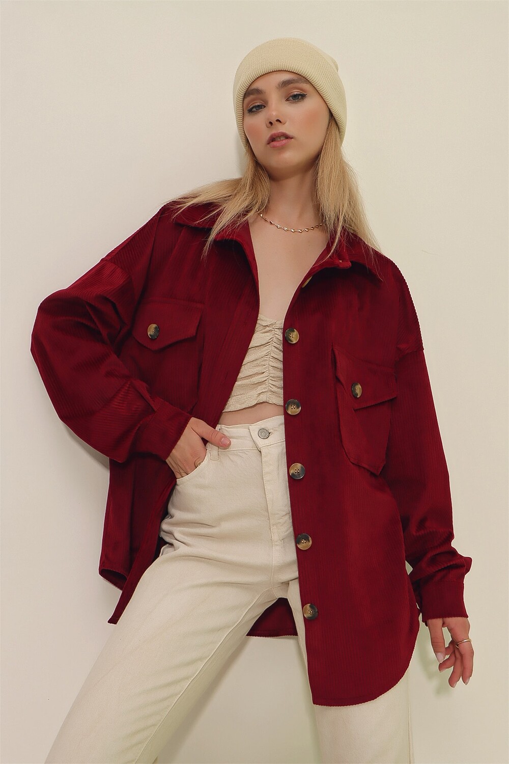 

Рубашка - Бордовый - Oversize Trend Alaçatı Stili