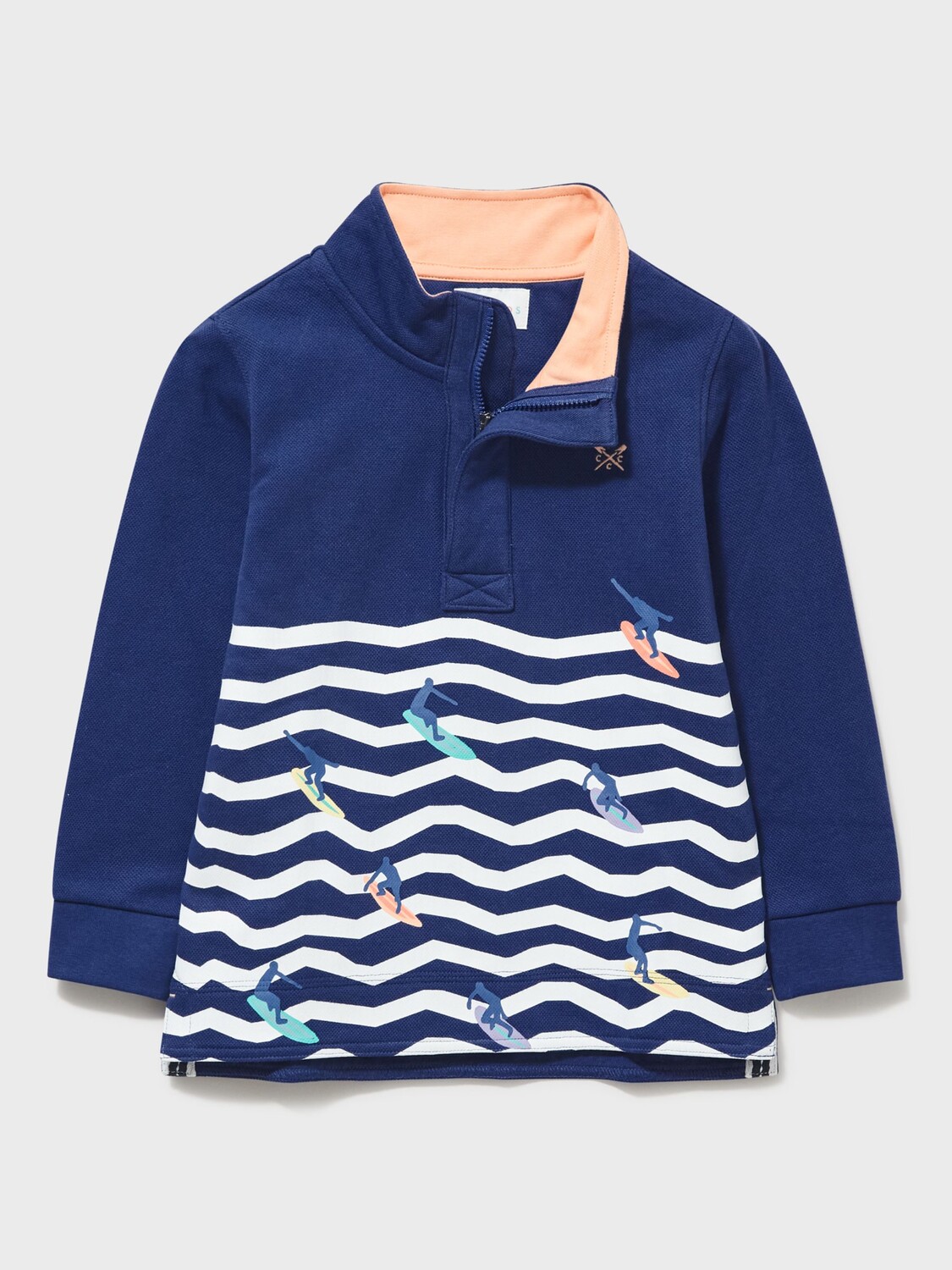 

Детский джемпер с молнией до половины в полоску Crew Clothing, синий/мульти
