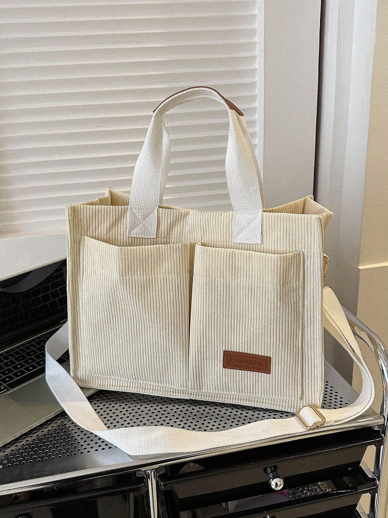 Простая вельветовая большая сумка, бежевый вельветовая мужская большая сумка с несколькими карманами коричневый