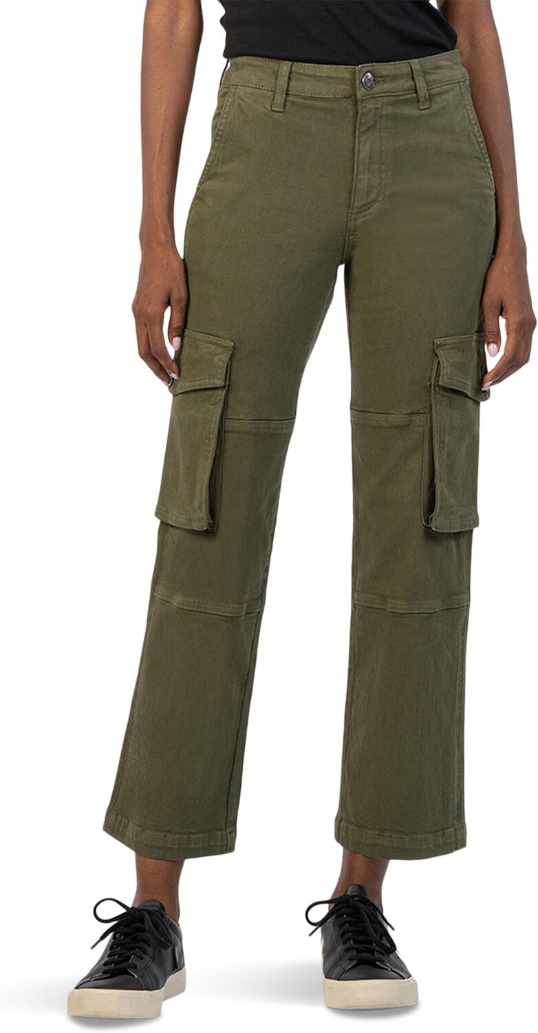

Джинсы KUT from the Kloth Pattie Mid Rise Straight Leg Cargo Slash Front Pockets In Army Green, цвет Army Green