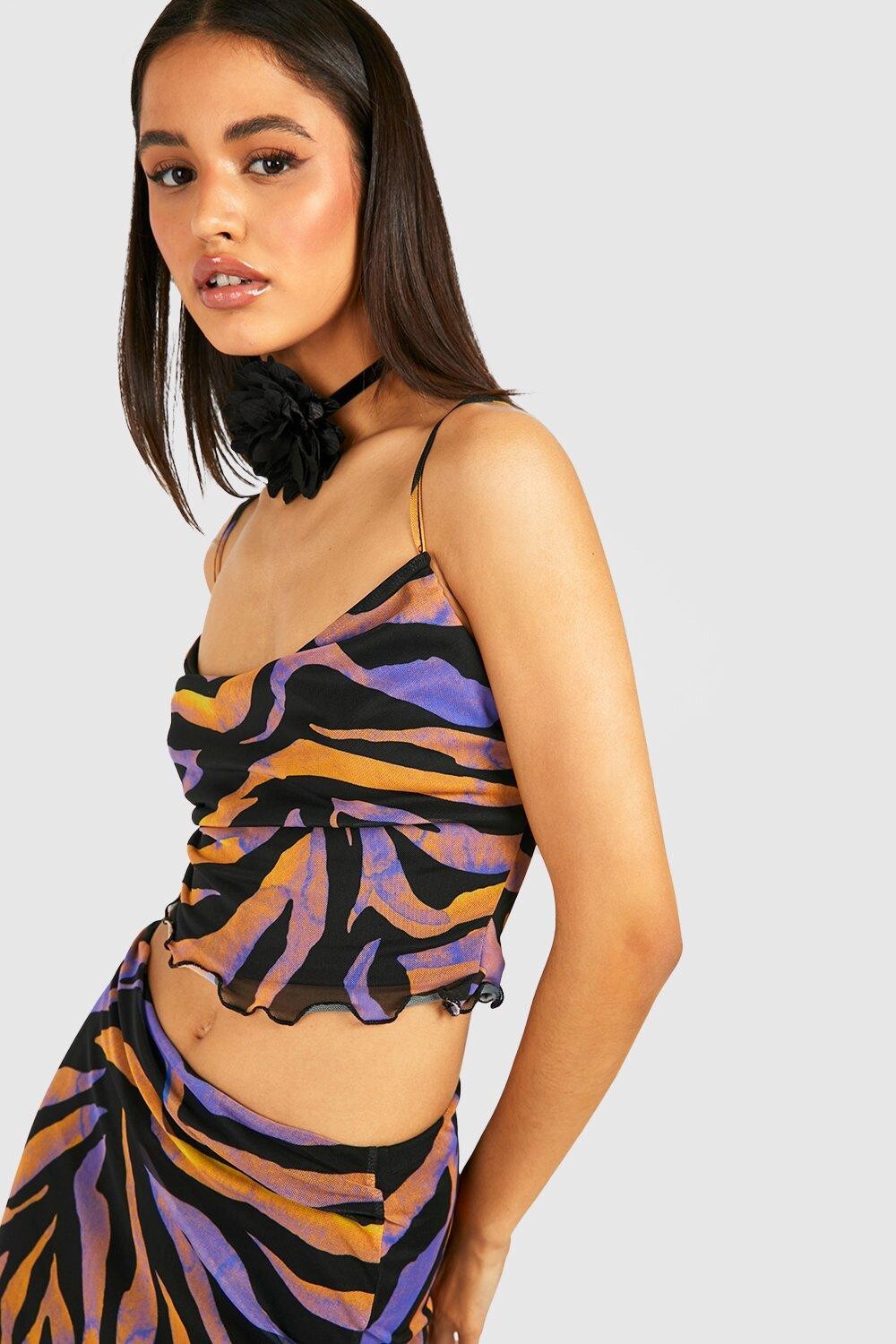 

Майка с хомутом и воротом из сетки зебра Boohoo, черный