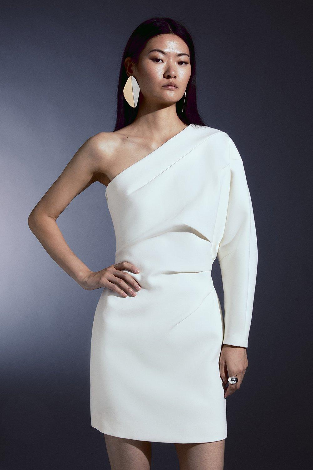 Компактное эластичное мини-платье на одно плечо Karen Millen, белый