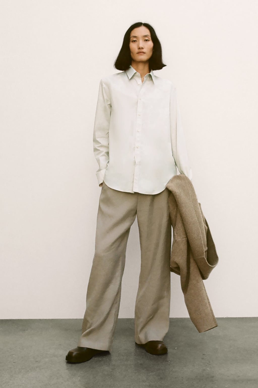 

Рубашка из поплина Zw Collection ZARA, бежевый