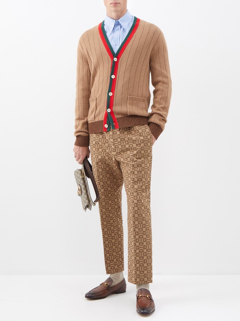 

Кардиган светло-коричневой вязки в рубчик с полосками Gucci, бежевый, Коричневый