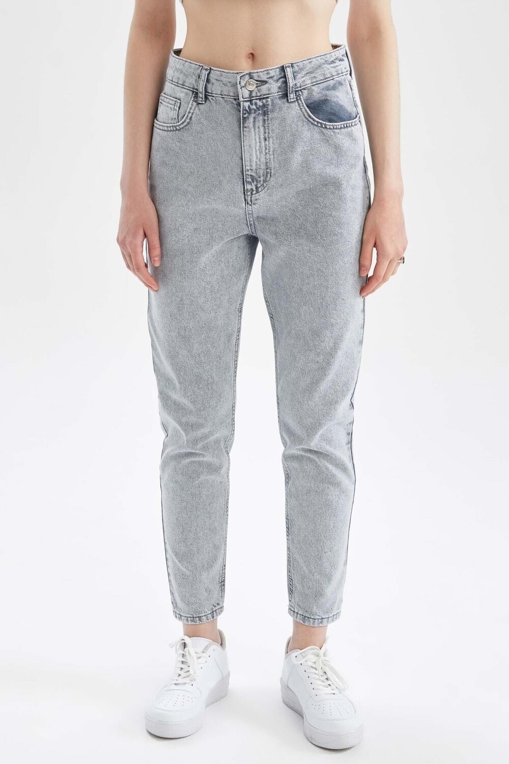 

Джинсовые брюки Mom Fit с высокой талией, 100 % хлопок DeFacto, серый