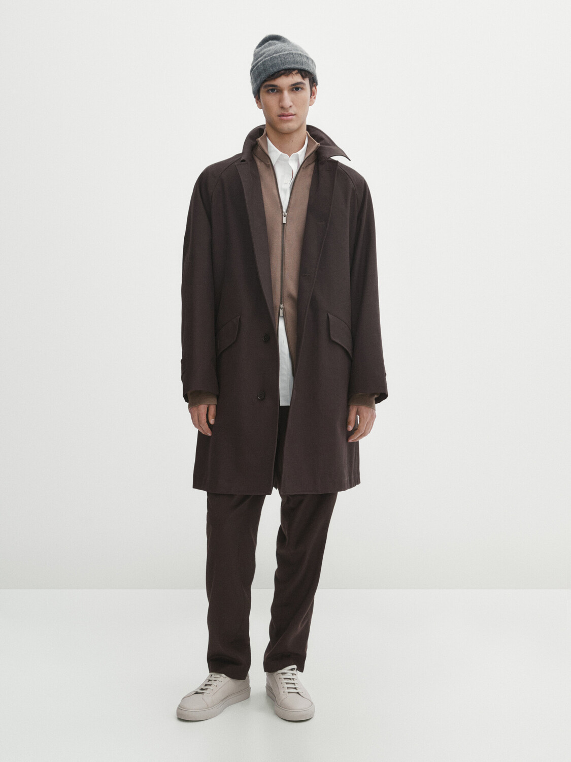 

Трикотажный кардиган milano с вырезом и молнией Massimo Dutti, песочный, Бежевый
