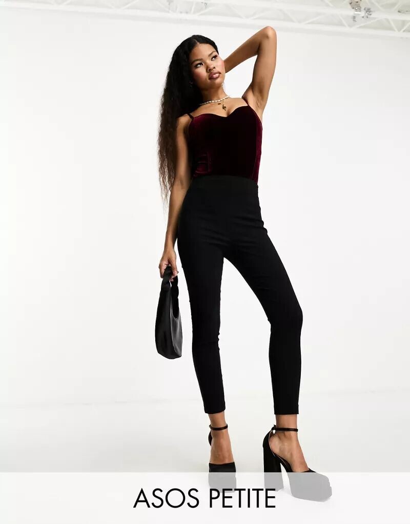 

Черные узкие брюки с завышенной талией ASOS Petite