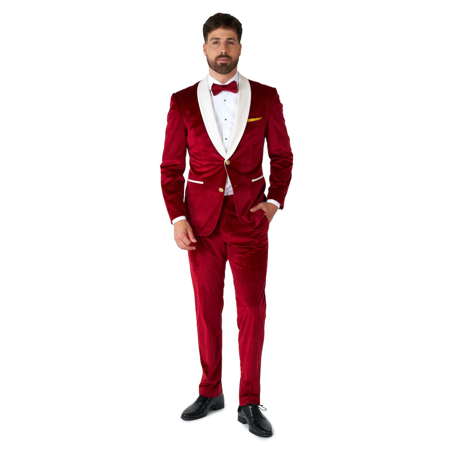 Мужской бархатный костюм новогоднего Санты OppoSuits современного кроя, бордовый цена и фото