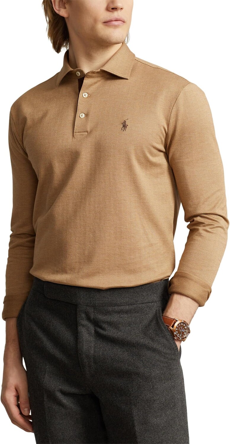 

Рубашка-поло Custom Slim Fit Herringbone Polo Shirt Polo Ralph Lauren, цвет Herringbone Jacquard Classic Camel Heather