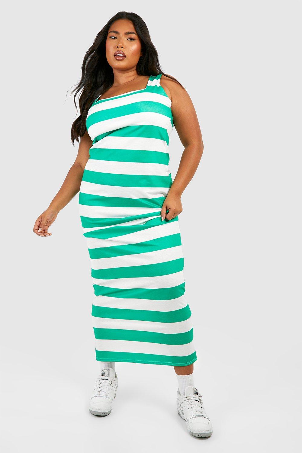 Платье макси в полоску с квадратным вырезом Boohoo, зеленый женское платье в радужную полоску с квадратным вырезом
