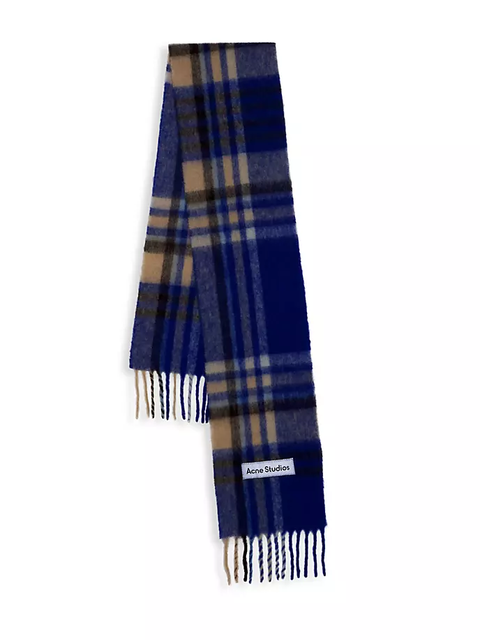 цена Клетчатый шарф Vally из смеси альпаки Acne Studios, синий